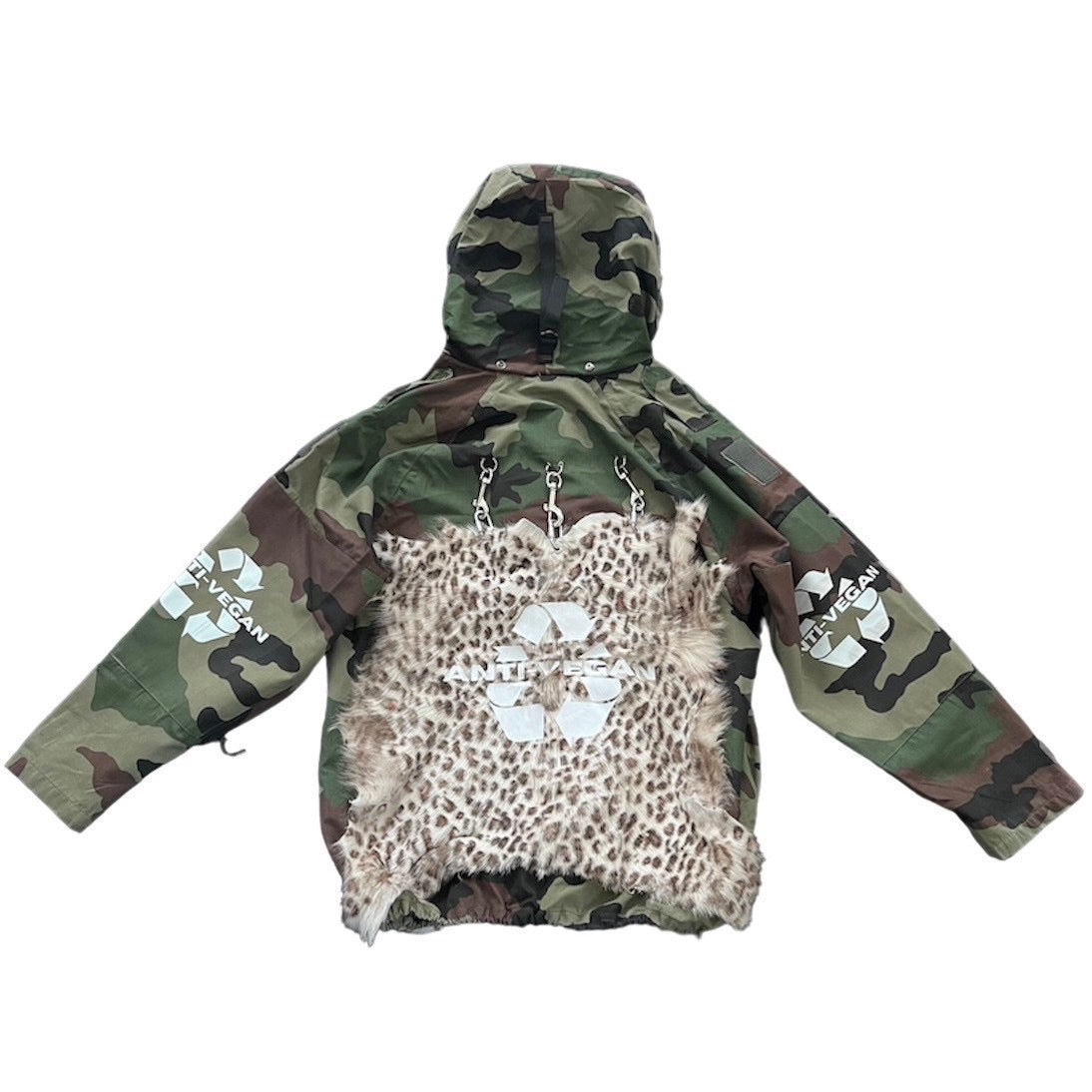 camo army parka - synthetic fur -leather - metal accessories-DTF prints