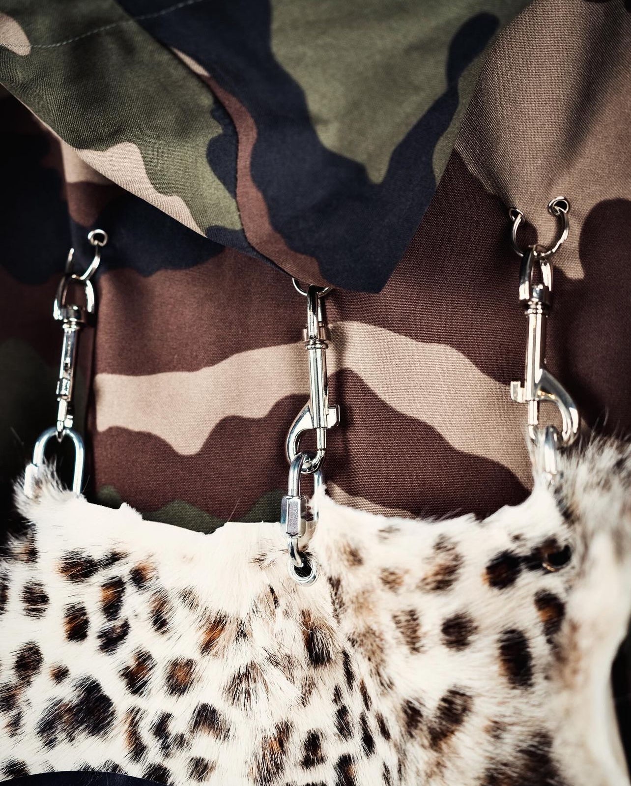 camo army parka - synthetic fur -leather - metal accessories-DTF prints