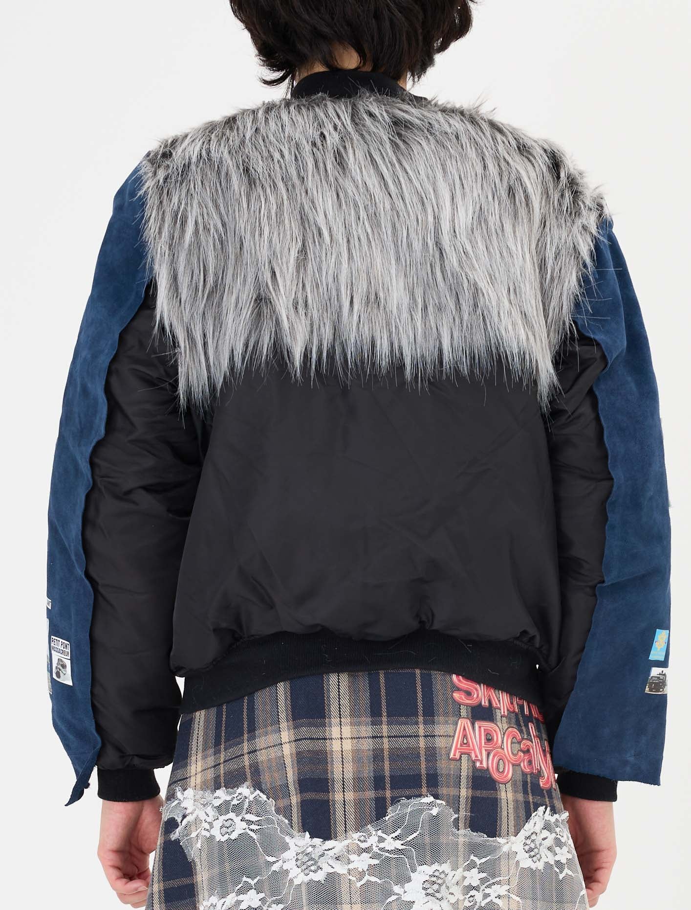 Bomber jacket made of polyester-cotton -leather - digital prints-synthetic fur