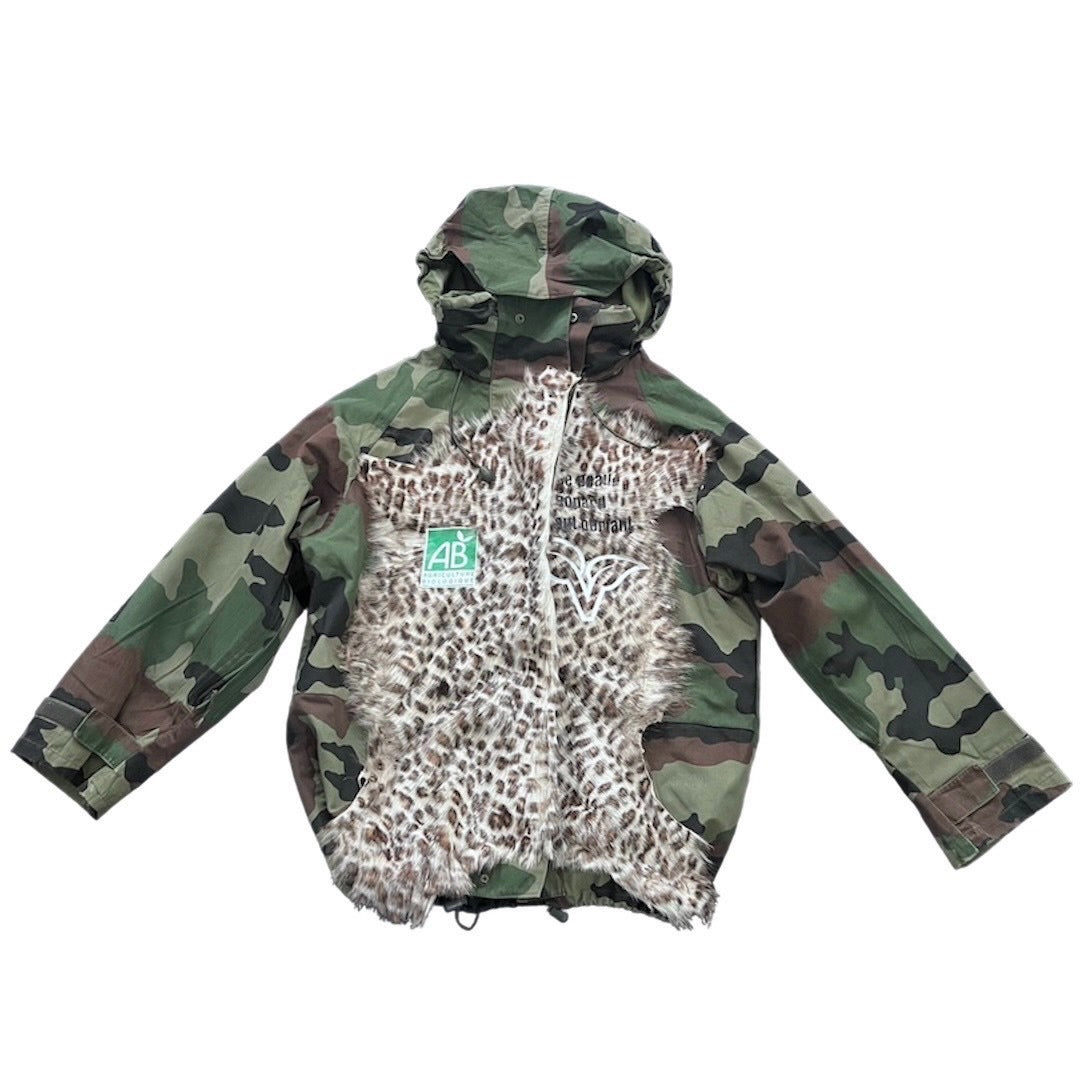 camo army parka - synthetic fur -leather - metal accessories-DTF prints