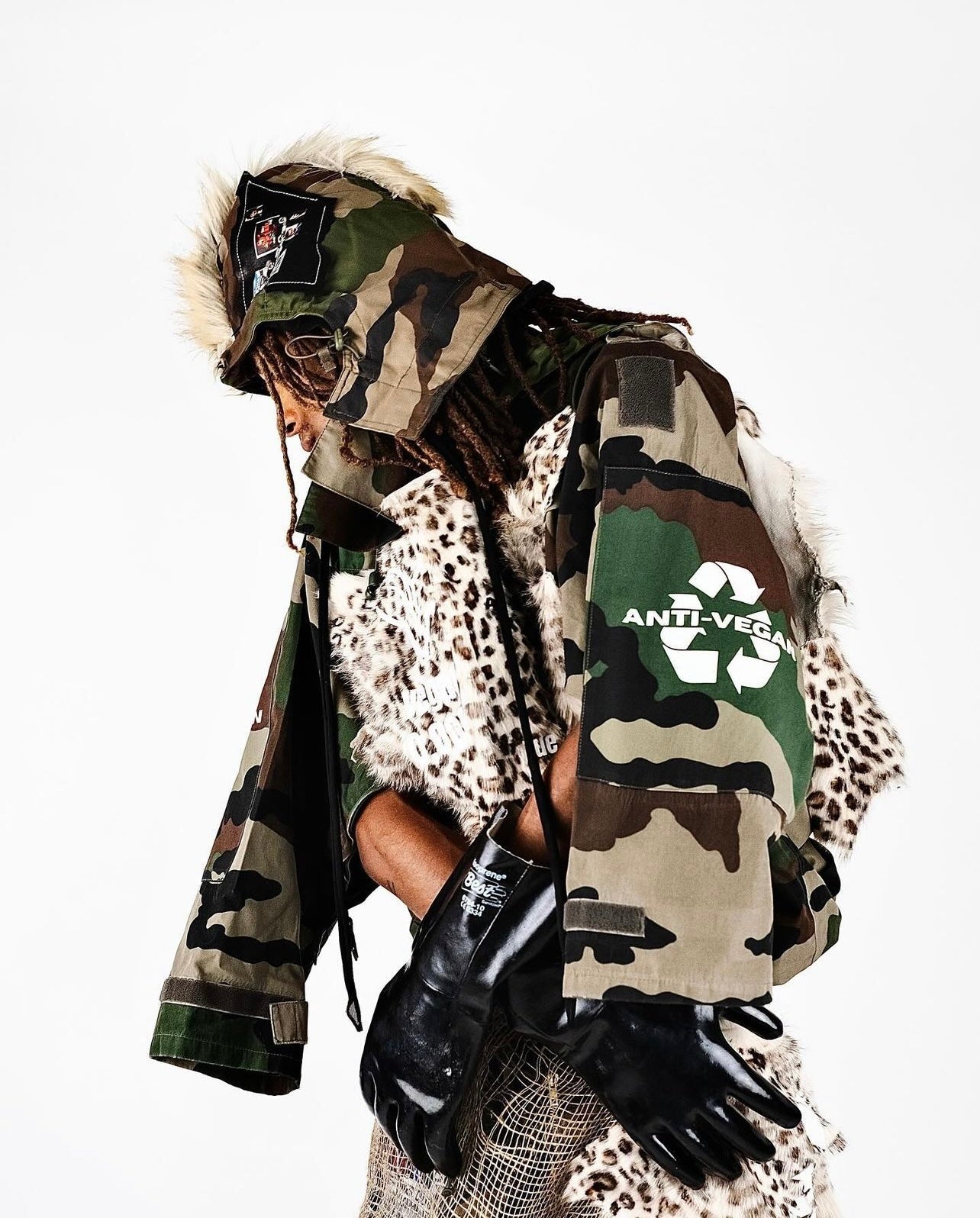 camo army parka - synthetic fur -leather - metal accessories-DTF prints