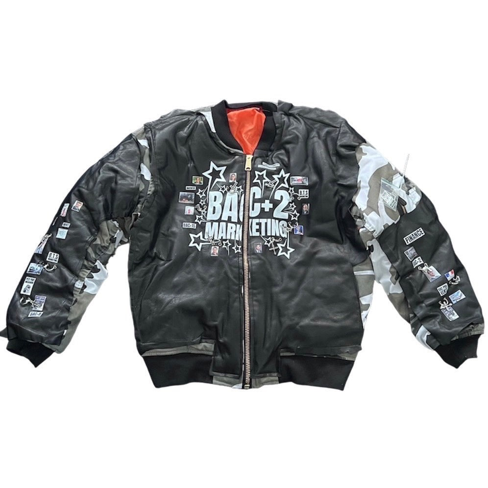 Bomber jacket made of polyester - cotton -leather - metal accessories - digital prints