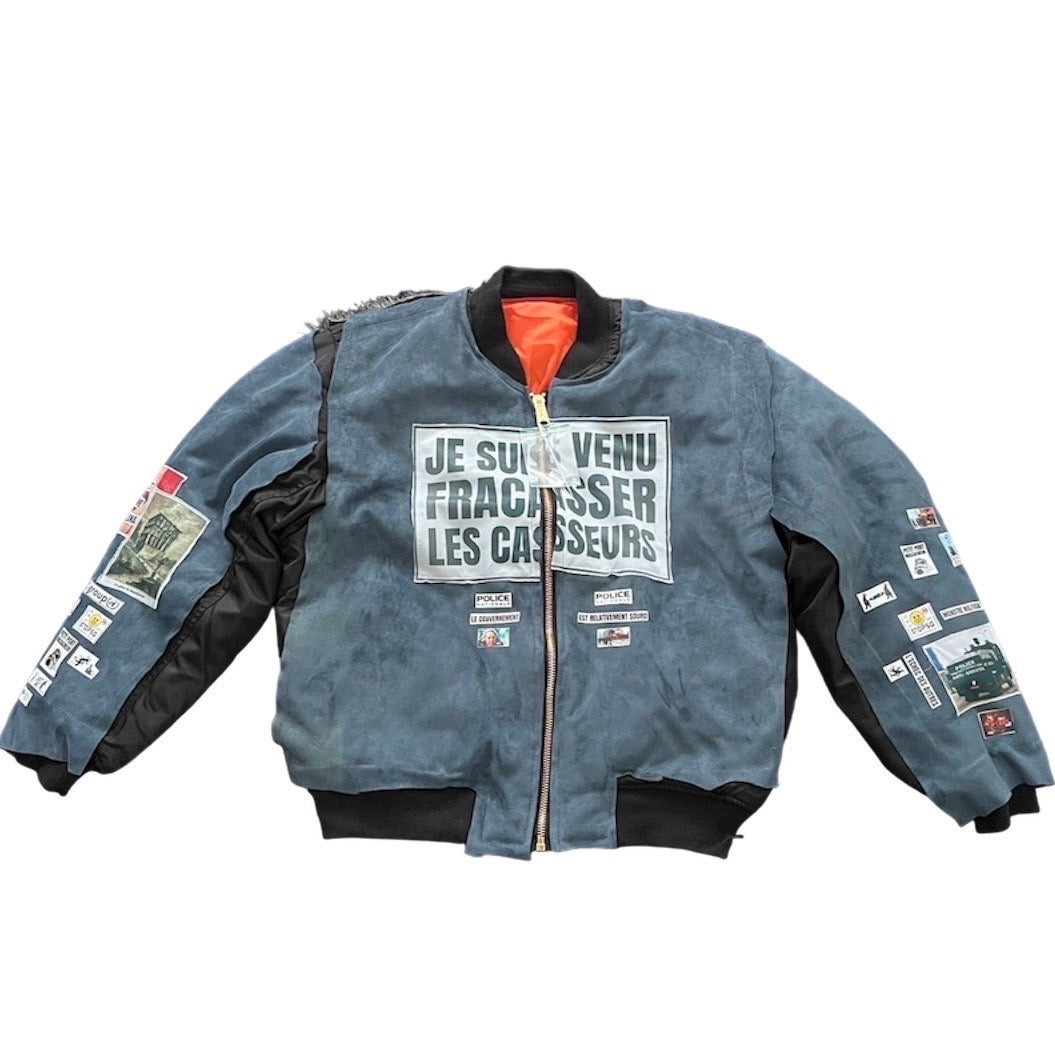 Bomber jacket made of polyester-cotton -leather - digital prints-synthetic fur