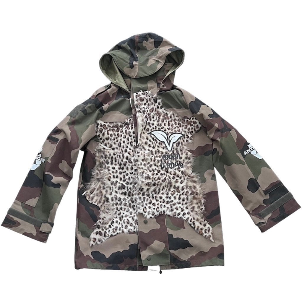 camo army parka - synthetic fur -leather - metal accessories-DTF prints