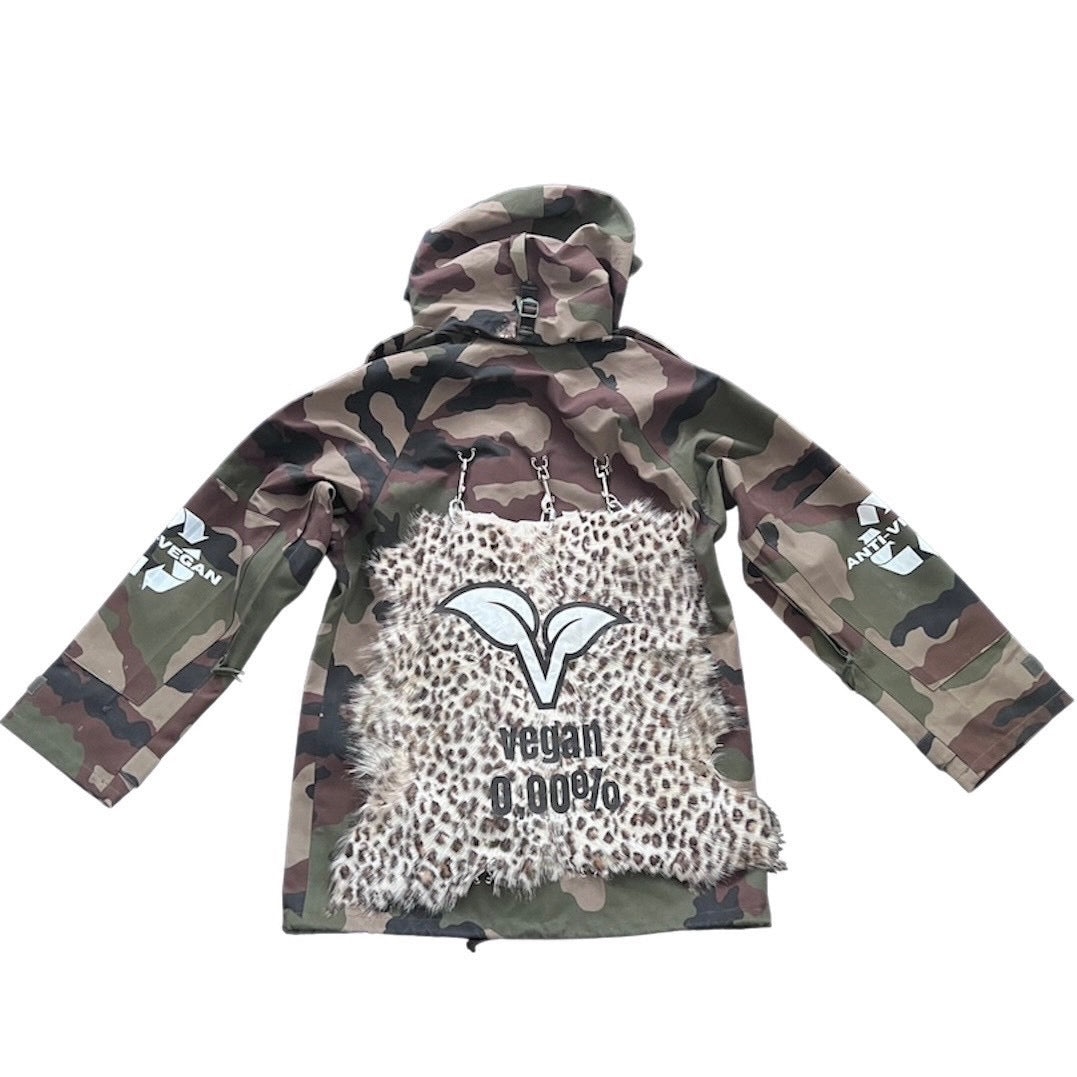 camo army parka - synthetic fur -leather - metal accessories-DTF prints